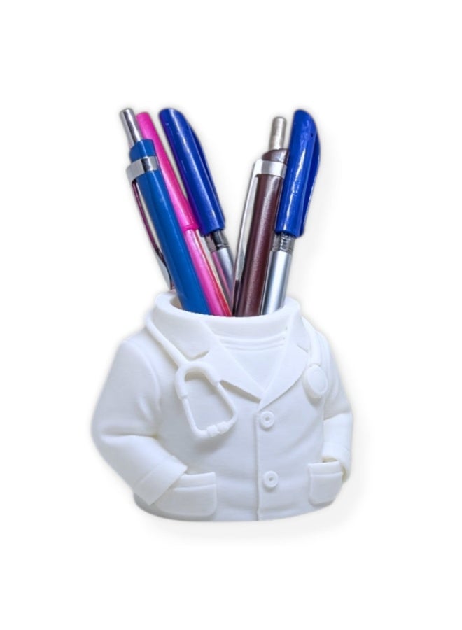 حامل أقلام بتصميم معطف طبيب كيوت – منظم مكتب مبتكر للأقلام والأدوات المكتبية – ديكور مكتب عملي وعصري – لون أبيض - Image 1